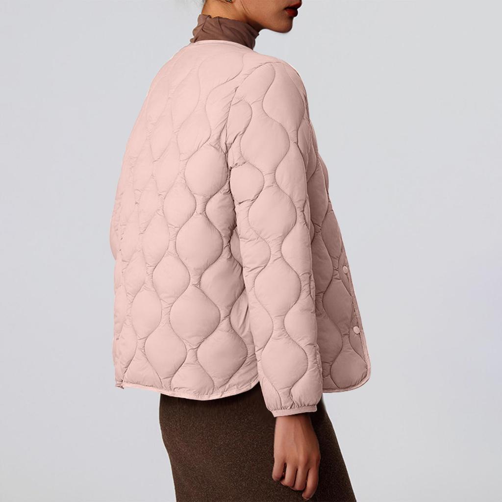 Women's Solid-color Fashionable Lightweight Down Cotton-padded Jacket, Warm Collarless Coat