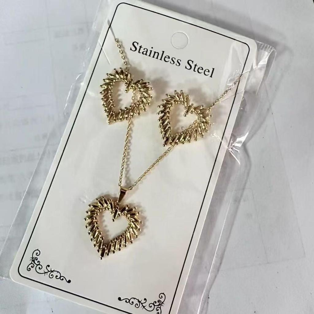 Women's Stainless Steel Geometric Necklace & Earring Set - Hip Hop Style Jewelry