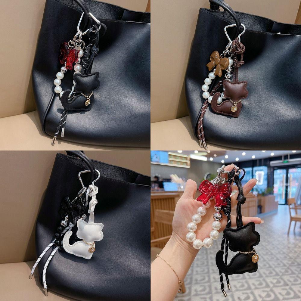 Bowknot Cartoon Cat Pendant Cute Key Ring Fashion Bag Hanging Accessory  Couple