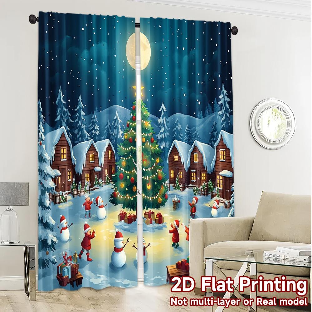 2pcs,Curtains Christmas Tree Snow Night Modern Curtains Machine Washable Fabric Curtains Room Decor Ldeal for Room, Kitchen,