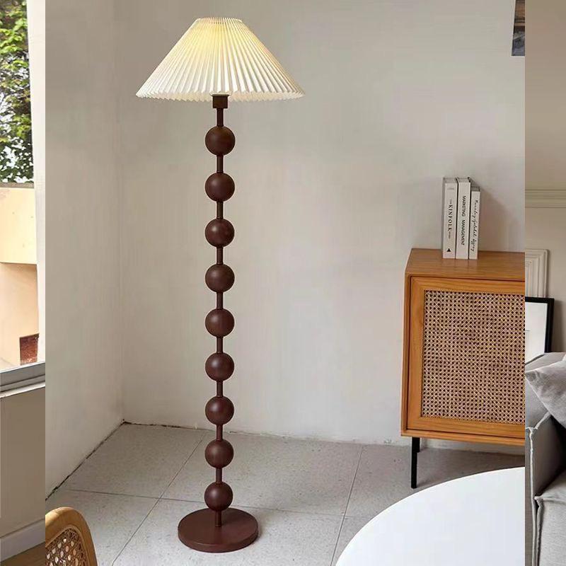 Mid-Century American Retro Floor Lamp with Walnut Finish and Fabric Shade