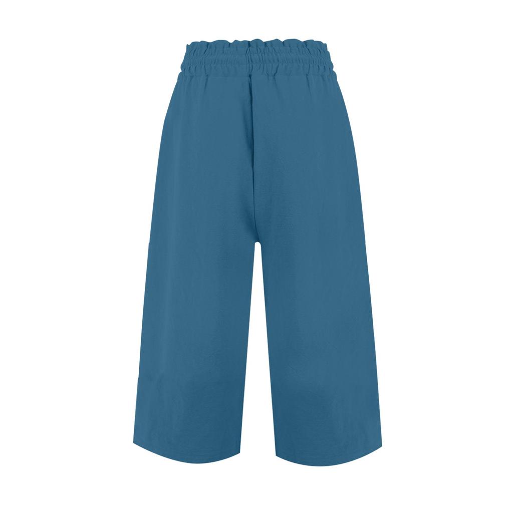 Women's Square Pocket Elastic Waist Cropped Pants Casual Cotton And Linen Pants