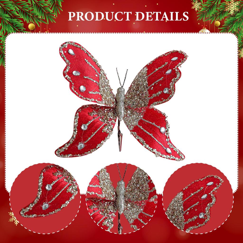 Butterfly Clip Christmas Ornament Centerpiece,Indoor Xmas Tree Decor Artificial Butterfly for Office Party Home Bedroom Crafts