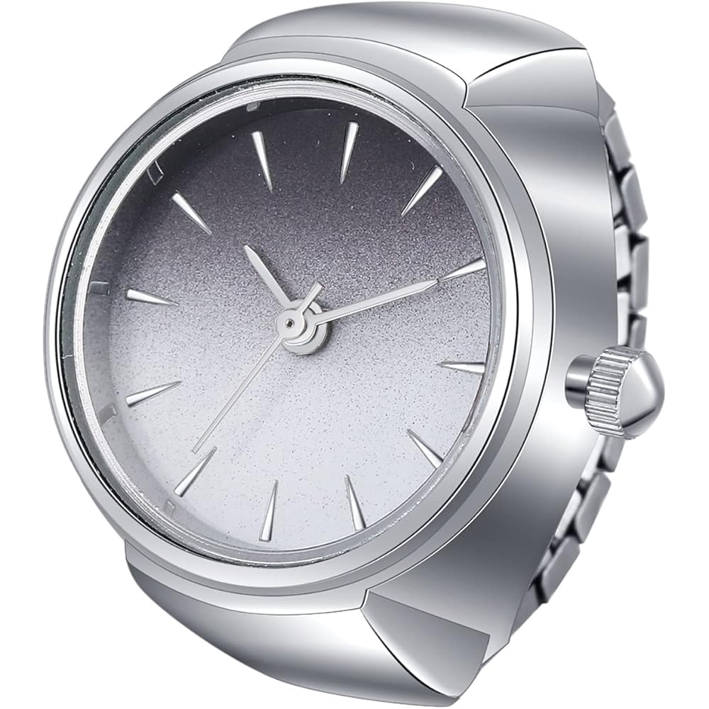Jewelrywe Gradient Ring Watch with Numeric Dial and Striped Surface for Men and Women Accessories