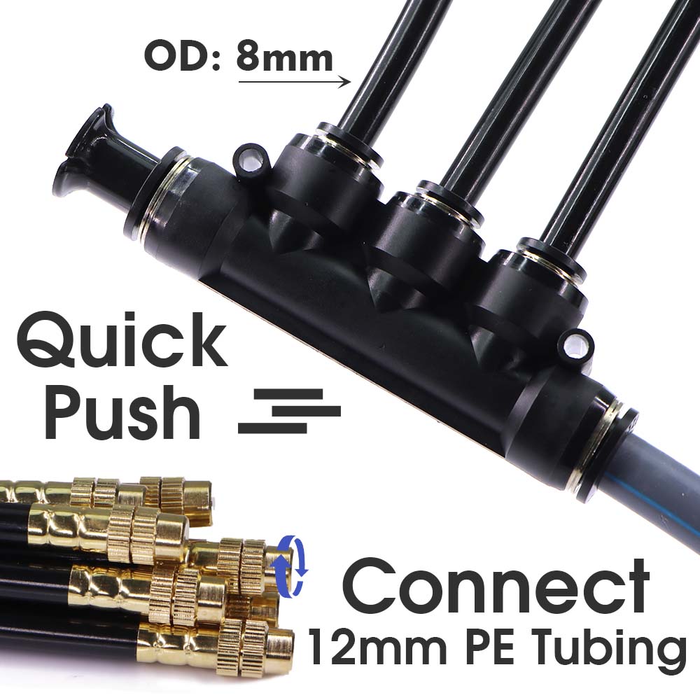 3-way 20/30/50cm Misting Nozzle 360° Bend Atomizer Sprayer Slip Lock Quick Connect 3/8" 9/12mm Garden Irrigation Cooling System