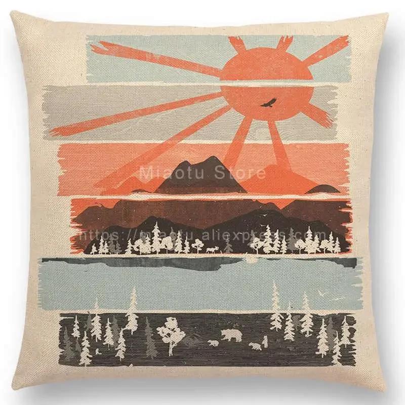 Neueste Kissenbezug Tiere im Wald Tag und Nacht Berge Sonne Mond Erkundung Camping Fuchs Wolf Kissenbezug