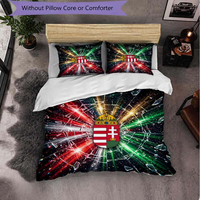 Hungary Football Pattern 3 Pieces Bedding Set Soft Microfiber Duvet Cover with Pillow Cases for Bedroom