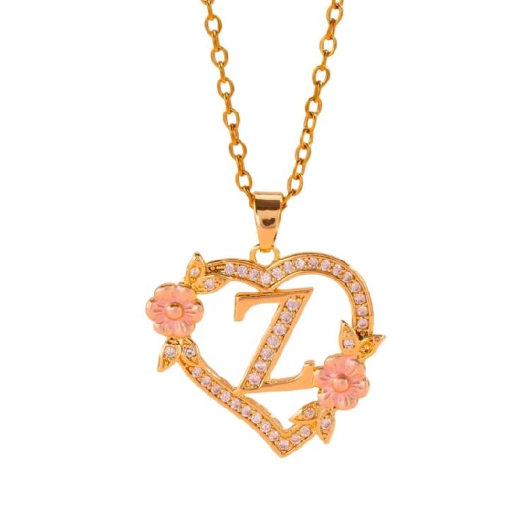 Zierliches Messing Initialen-Halskette Mit Floralem Herz-Ausschnitt Design Verstellbare Kette Leichter Romantik Schmuck