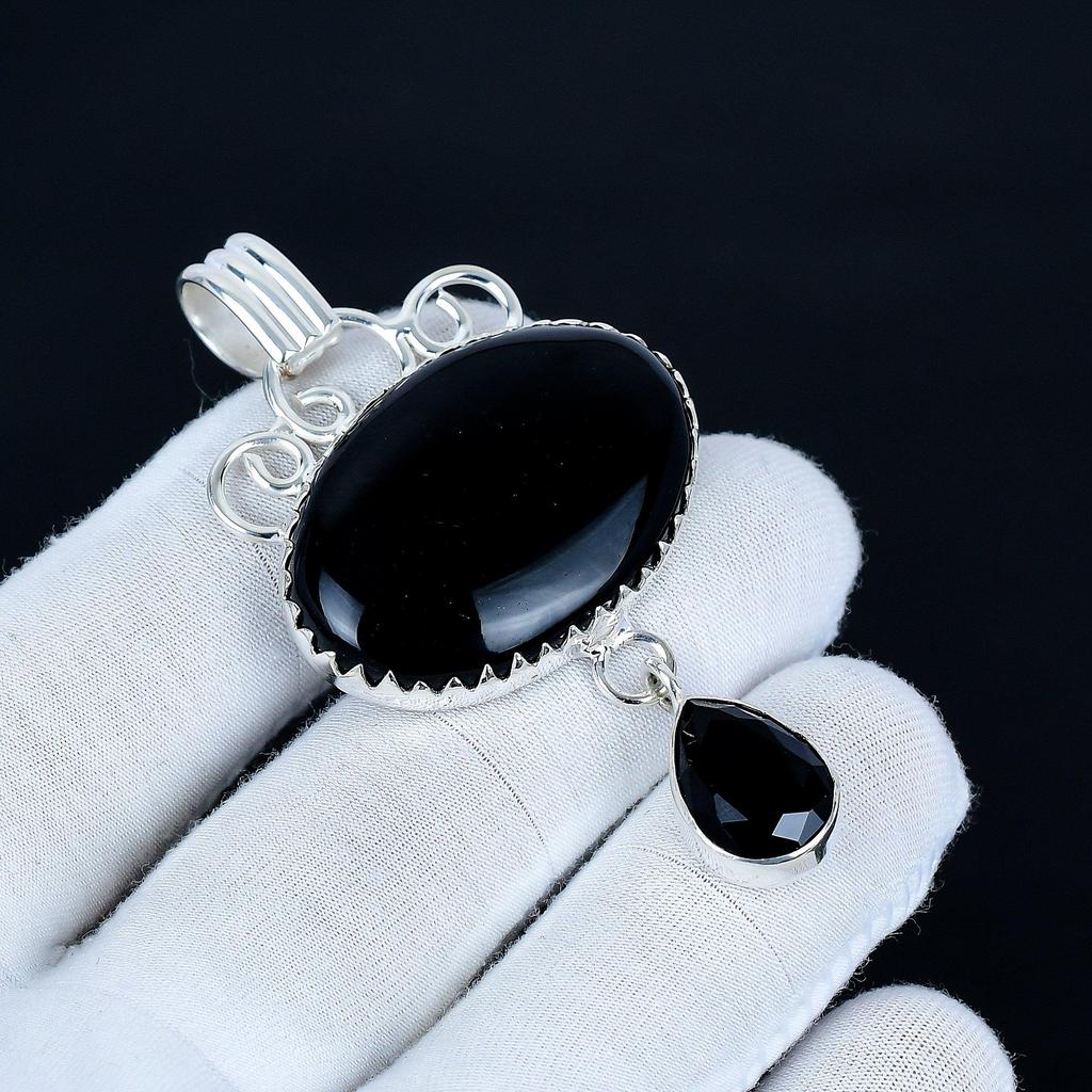 Black Onyx Pendant, 925 Sterling Silver Handmade Jewelry, Black Spinel Silver Pendant, Party Wear Jewelry For Women's, Pendant Christmas Jewelry