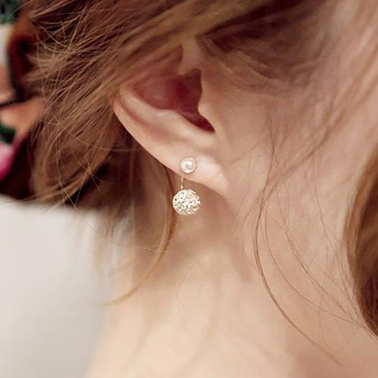 1Pair Ear Studs Faux Pearl Decor Jewelry Alloy Women Front Back Stud Earrings for Birthday Party