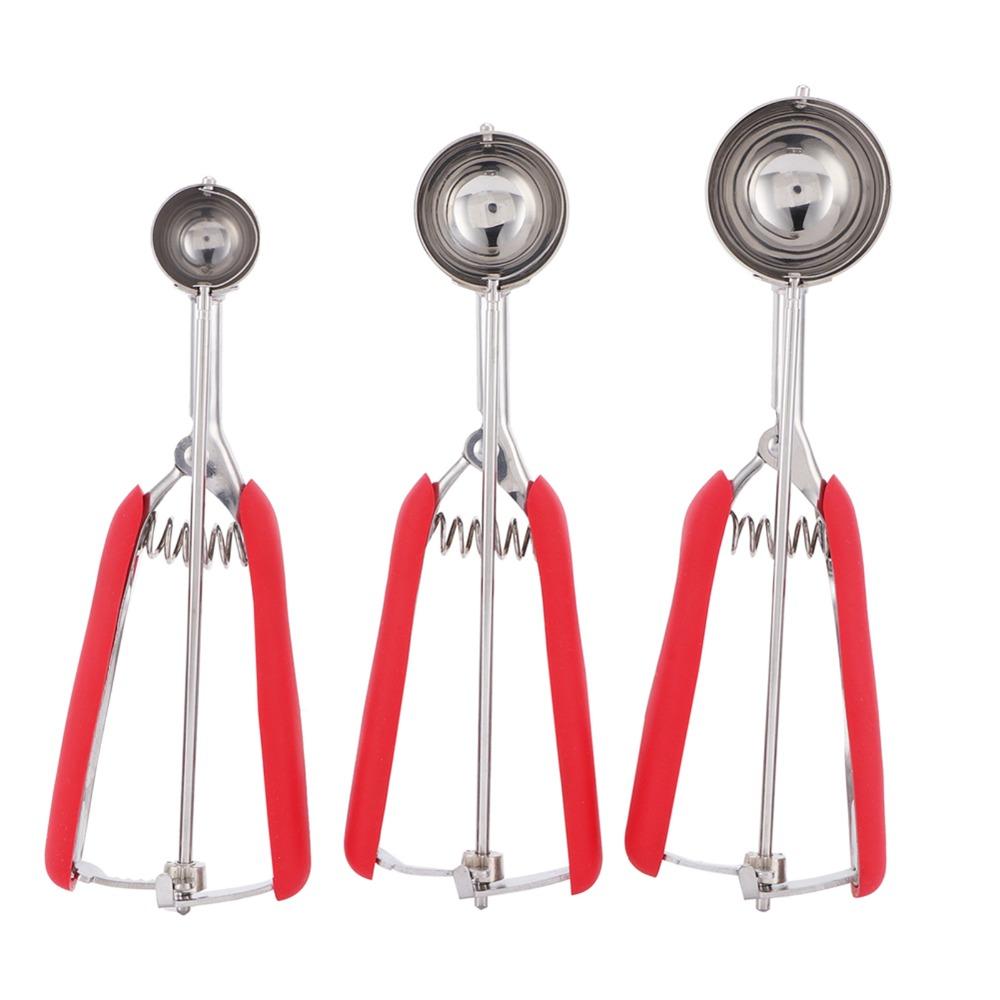 3pcs set Trigger Release Ice Cream Scoop Set Stainless Steel Stainless Steel Scoop Food Preparation