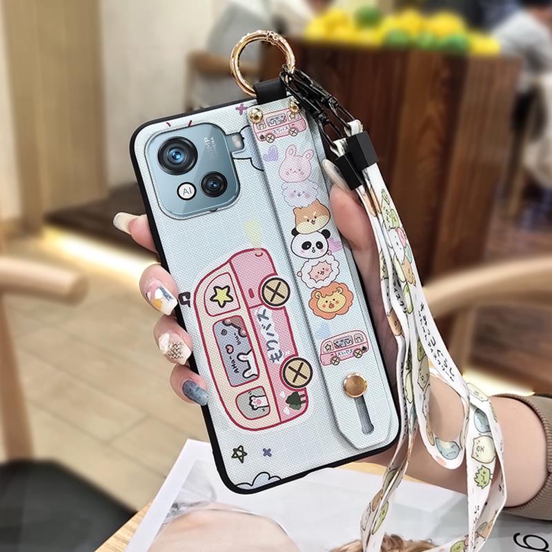 Dirt-resistant Wrist Strap Phone Case For Blackview Oscal C80 Cartoon Wristband Kickstand Silicone Cute Soft case Ring