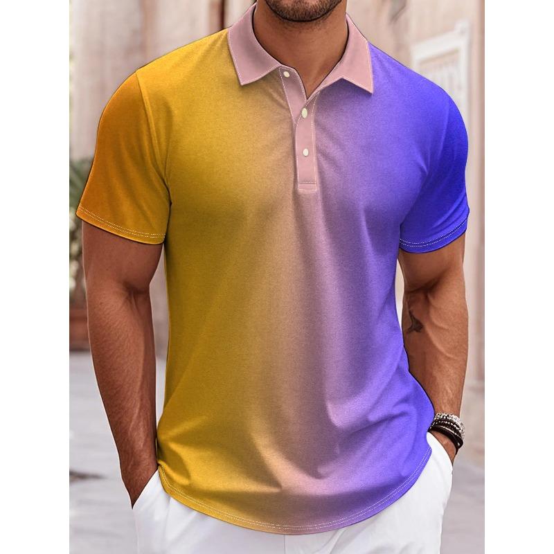 Men's Polo Shirt Gradient 3D Print Men's Tops Outdoor Casual Button Lapel T-Shirt Street Fashion Male Loose Oversized Clothing