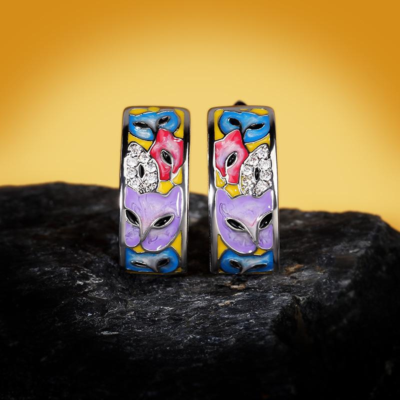 Exquisite and Unique Women's White Handmade Enamel Cat Earrings Colorful Cat Creative Earrings Jewelry Women 925 Silver Earrings