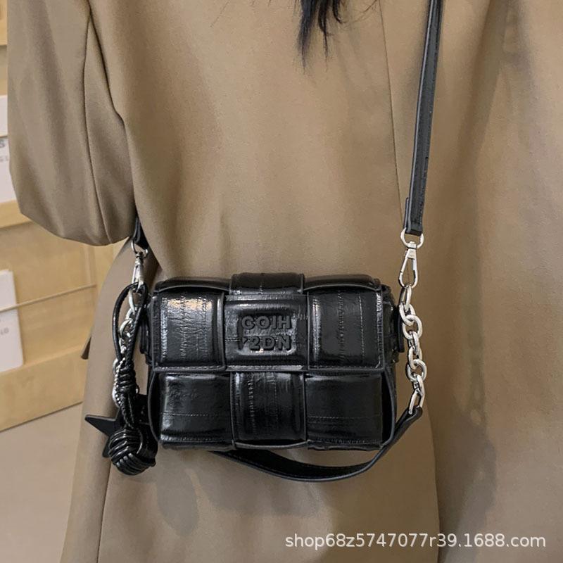 Small Bag Women's 2025 New Silver Solid Color Chain Square Bag Light Luxury Shoulder Bag Fashionable Foreign Woven Messenger Bag