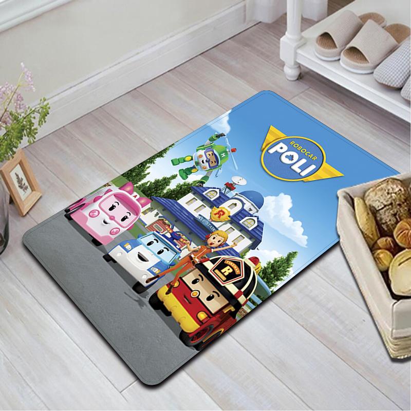 Robocar Poli cartoon theme Rug Floor Mat for Living Room or Bedroom Soft and Comfortable Carpet a Gift for Birthday and Holiday.