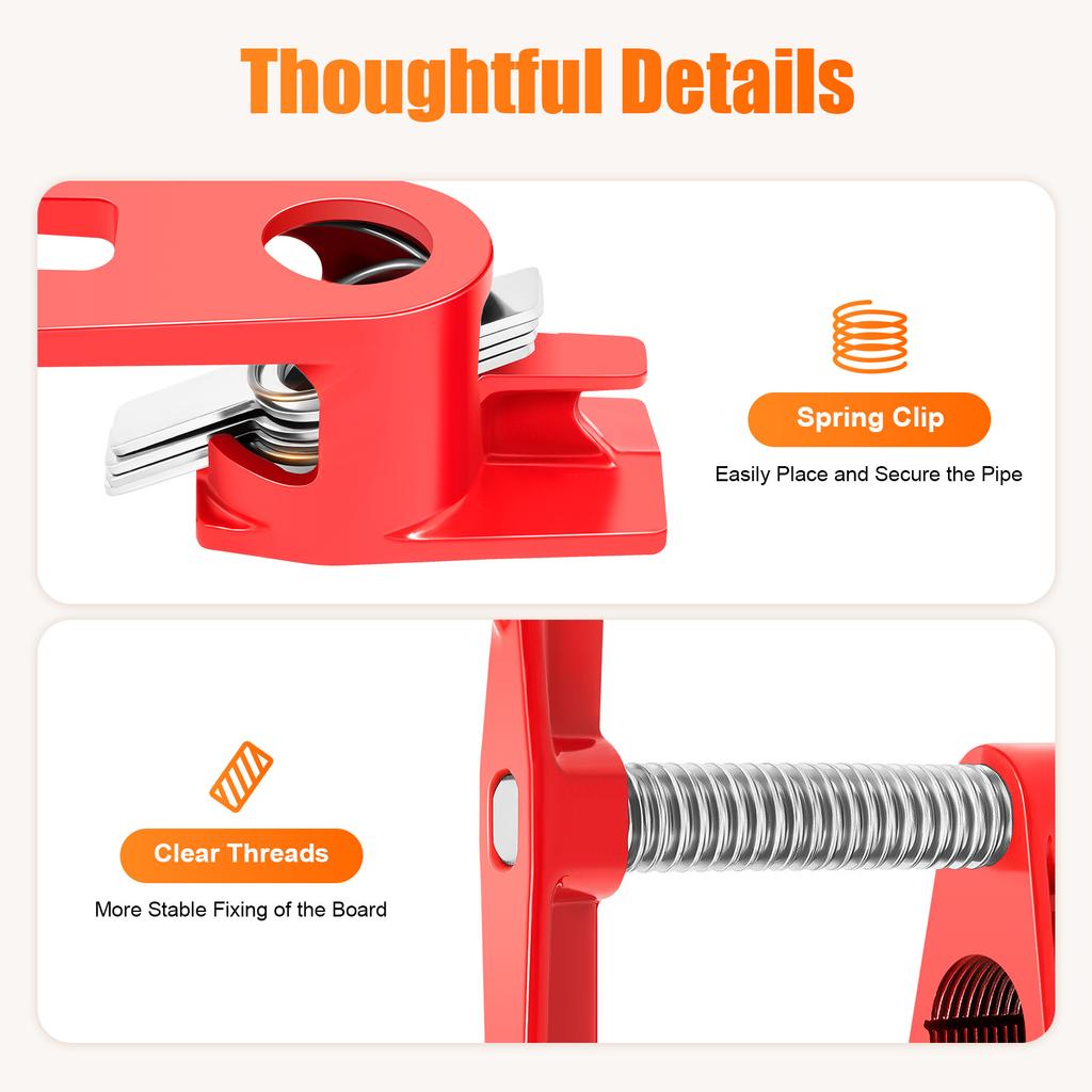4-Piece Wood Gluing Pipe Clamp Set – Heavy-Duty Cast Iron Bar Clamps for Woodworking – Red