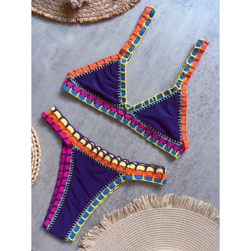 Roku darba bikini tamborēts daudzkrāsains elastīgs