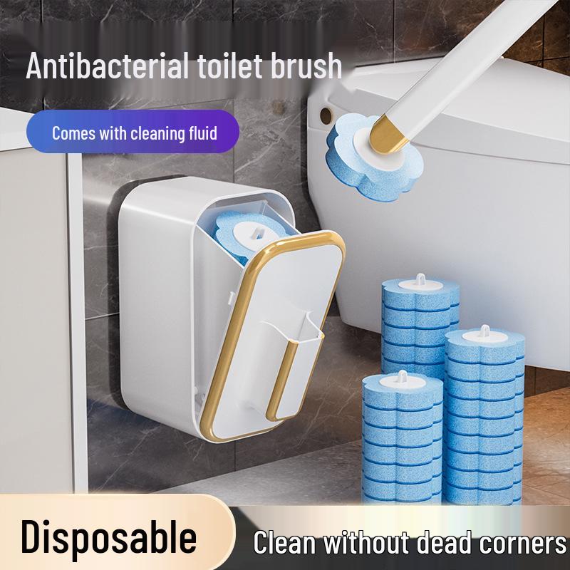 Bokui Punch-Free Antibacterial Toilet Brush - Dead Corner-Free & Disposable for Household Cleaning Gold-Rimmed Toilet Brush Gray