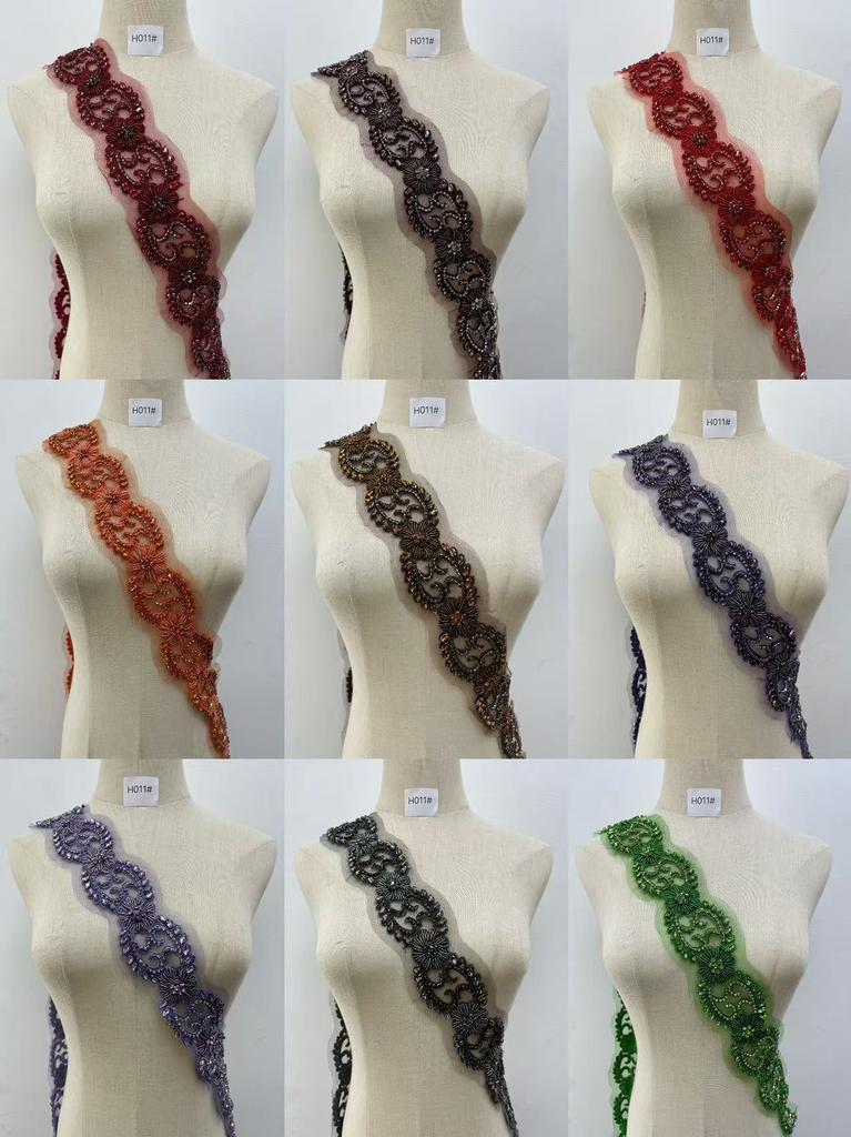 RM-800 Handmade Rhinestone Beaded Lace Trim Applique Sequin Beaded Trim for Bridal Beaded Trimming