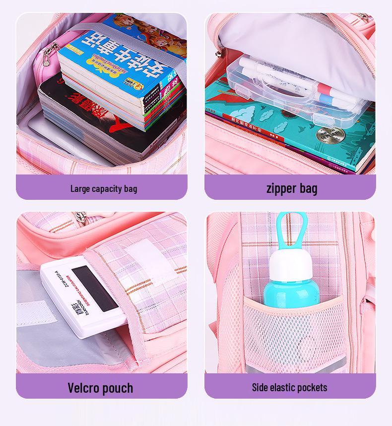 Plaid Backpack for Girls, 1-9 Grade, Large Capacity, Elementary & Middle School