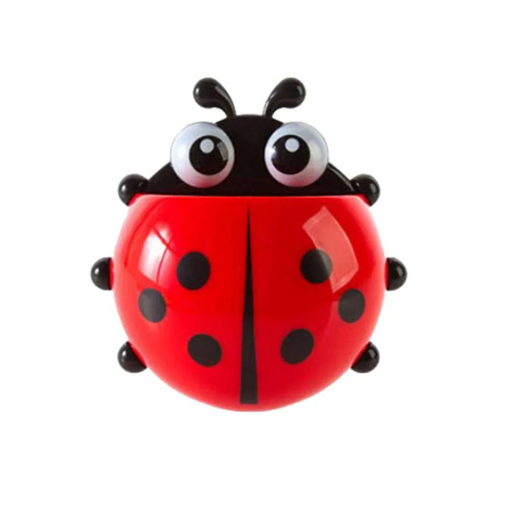 4-colours Cute Ladybug Toothbrush Holder Wall Suction Home Storage Rack Shelves Kids Bathroom Accessories Shelves Suction Cup