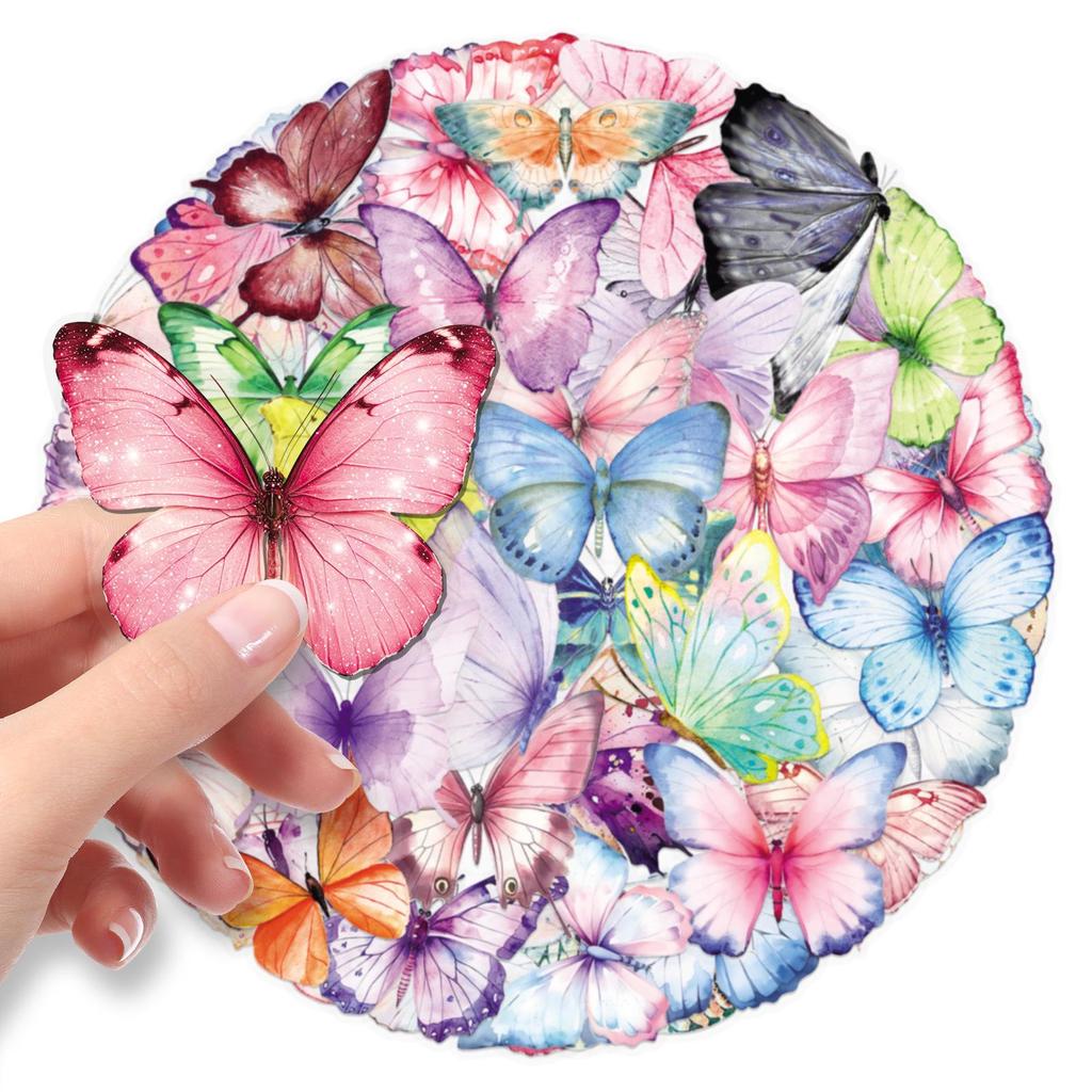 50 Butterfly Graffiti Transparent PET Stickers: Dreamy DIY for Journals, Bottles, and Refrigerators
