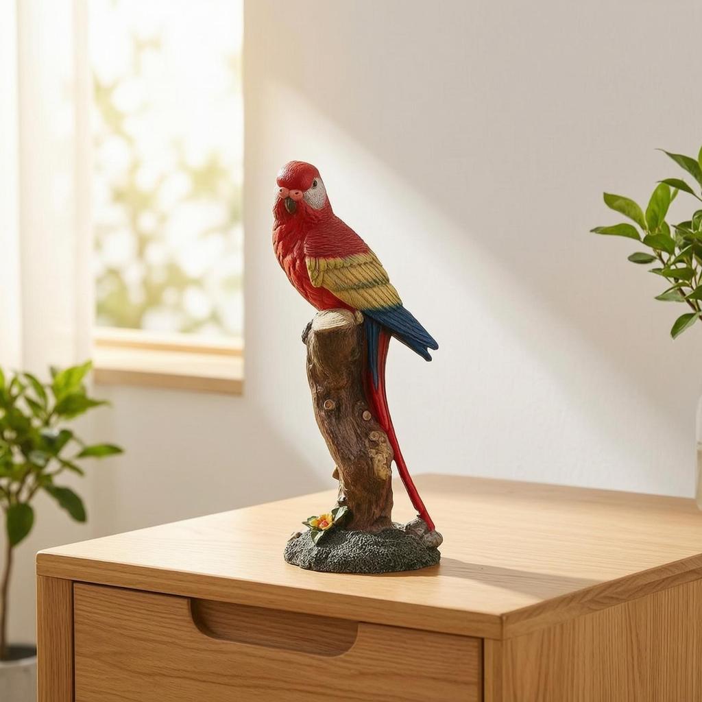 Harz Papageienfigur Mehrfarbig auf Baumstumpf Statue Realistischer Dekorativer Vogel für Wohnzimmer