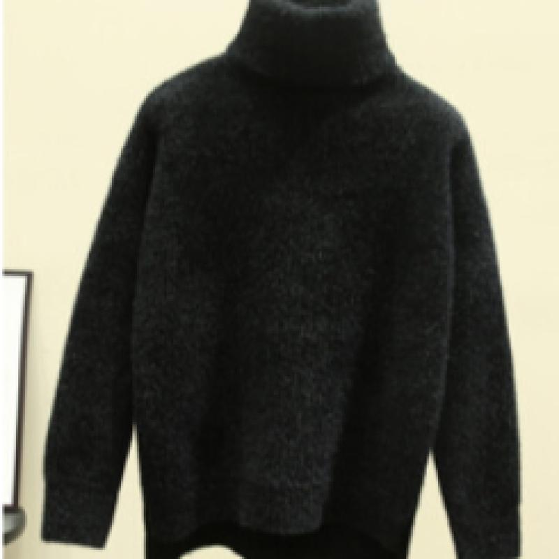 Navava Mock Neck Mink Fur Long Sleeve Knit Sweater Nk1860