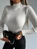 Autumn/Winter 2025 High Neck Slim Fit Ribbed Sweater for Women with Shell Buttons
