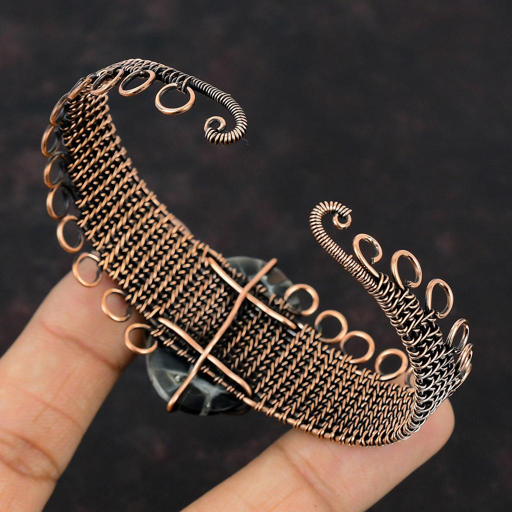 Brățară Bangle Fosilă Crăpătură Argilă Marocană Înfășurată cu Sârmă de Cupru Brățară Manșetă cu Piatră Prețioasă Bijuterii Handmade Brățară Ajustabilă Cadou pentru Mamă