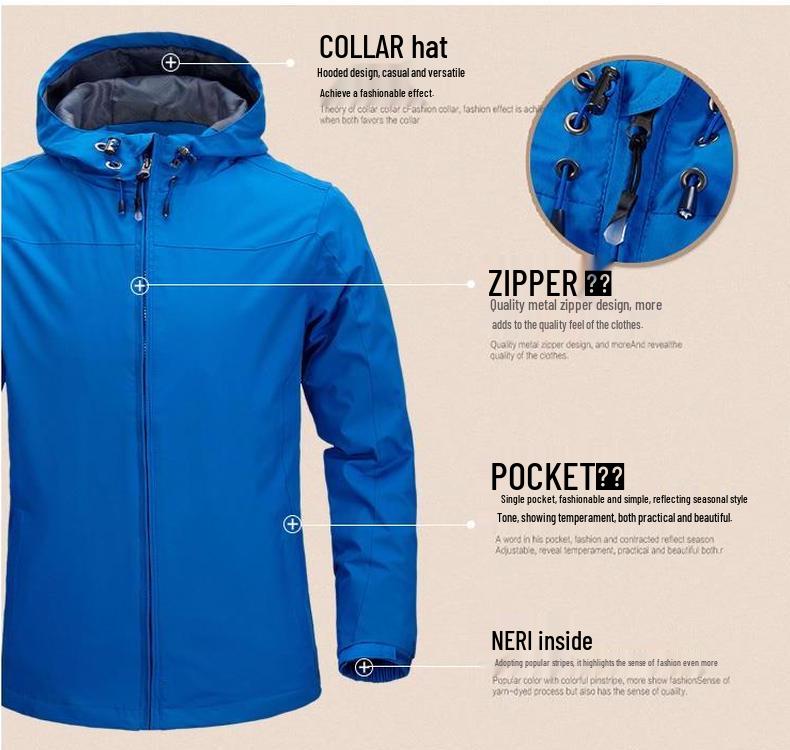 Men's Spring & Autumn Windproof Rainproof Hooded Outdoor Sports Jacket