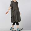 Women's Fat MM Linen Plus Size Lantern Skirt Round Neck Waist Dress