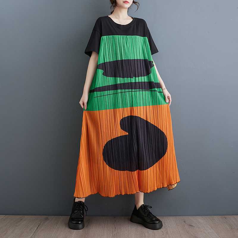 

Летнее Новое Свободное Большого Размера Принт Вставки Темперамент В Длинном Литературном Платье One Size оранжевый