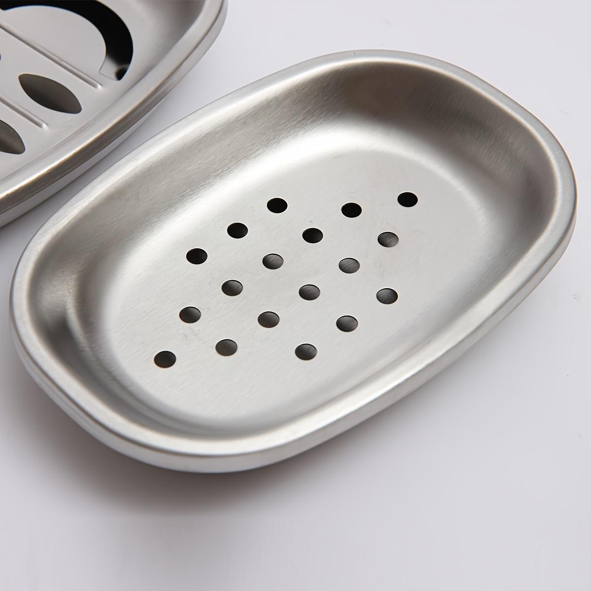 

1PC Stainless Steel Soap Box with Drain Tray, Durable Double Wall Oval Design for Kitchen Sinks and Bathroom Showers