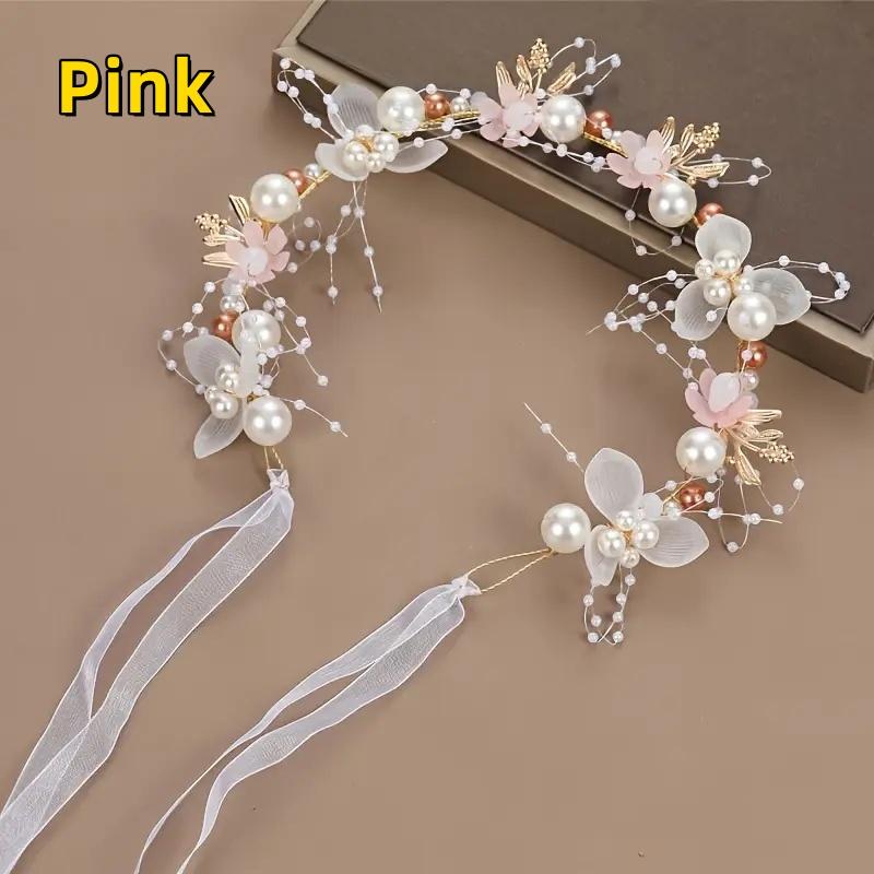 Fascia per Capelli a Ghirlanda Floreale Dolce con Perle Imitazione, Accessorio per Capelli per Feste, Matrimoni, Compleanni, Principesse