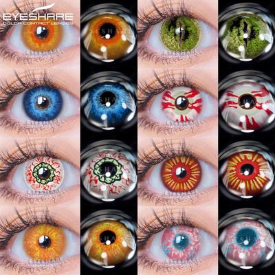 1 paire de lentilles de contact colorées Anime pour les yeux, lentilles rouges annuelles, lentilles noires et blanches, lentilles pour les yeux Halloween, lentilles pour les yeux Cosplay
