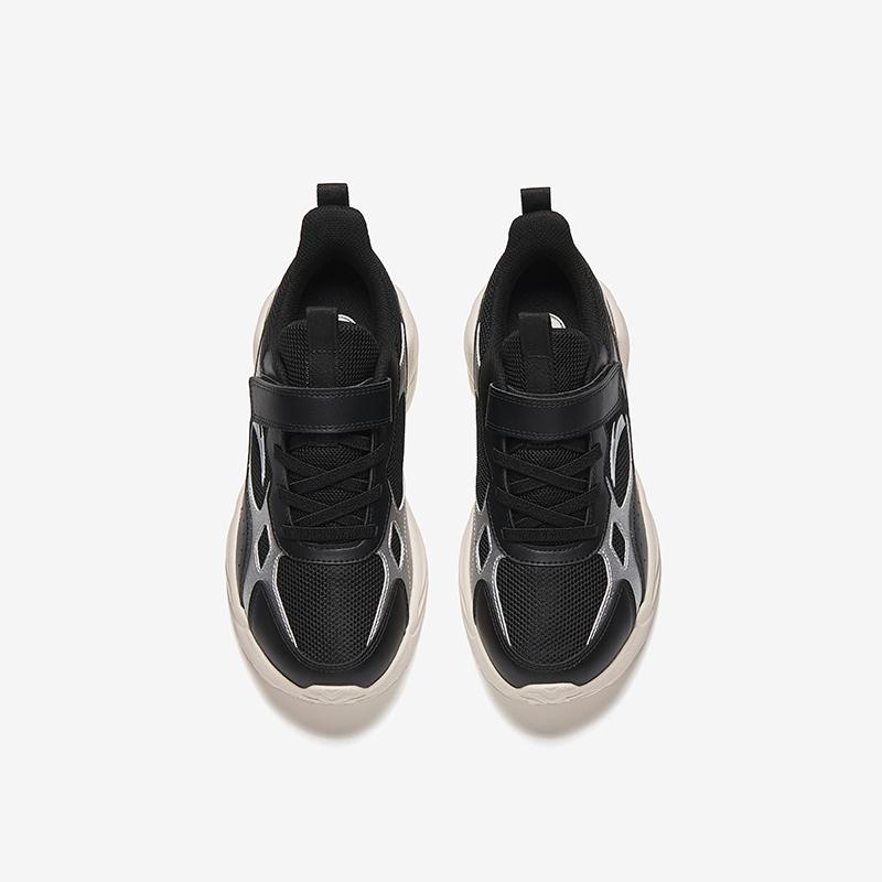 Anta Fashion Versatile Lightweight Shock Absorbing Low Top Kids Running Shoes Men sneaker Black Silver A12445577-2