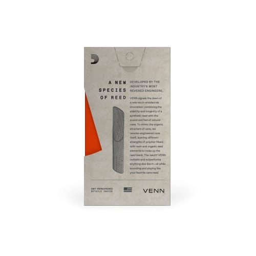 D'Addario WoodWinds VENN G2 (Generation 2) Synthetic Reed for Alto Saxophone (VAS0120G2), Hardness: 2.0, 1 Reed