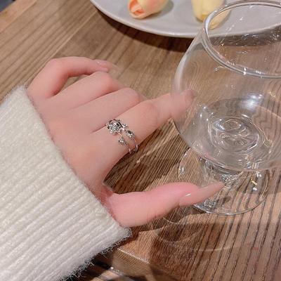 Elegant Adjustable Rose Flower Double-Layer Ring for Women