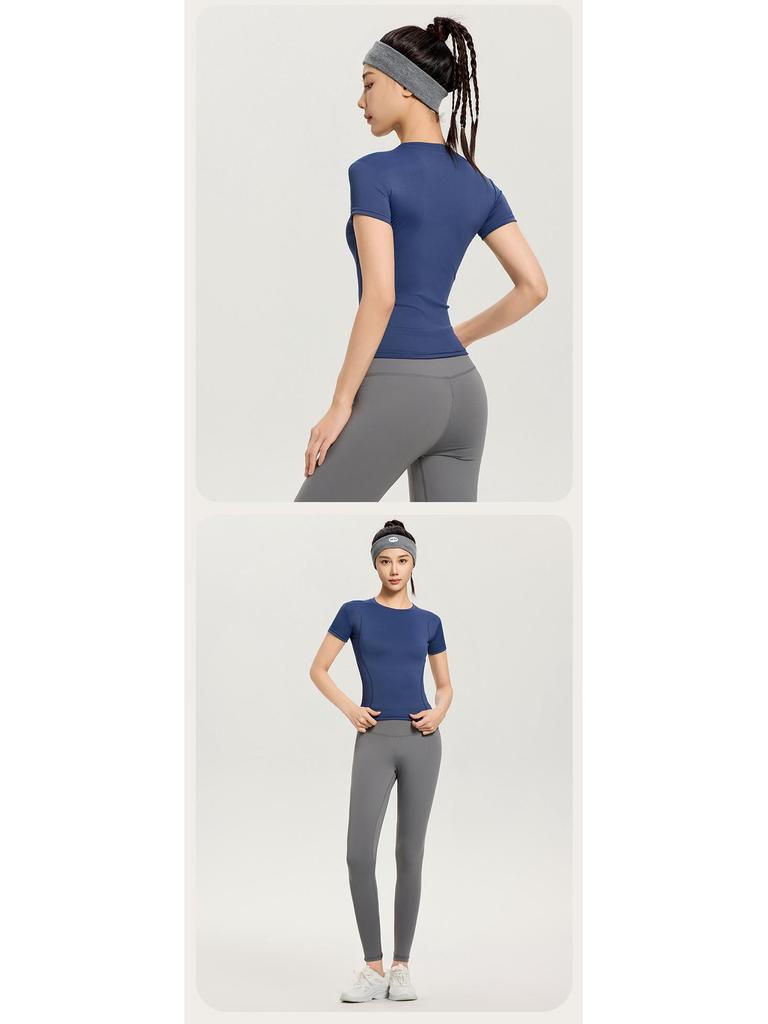 Damen Schnelltrocknendes Atmungsaktives Yoga-Set: Kurzarm-Top & Leggings