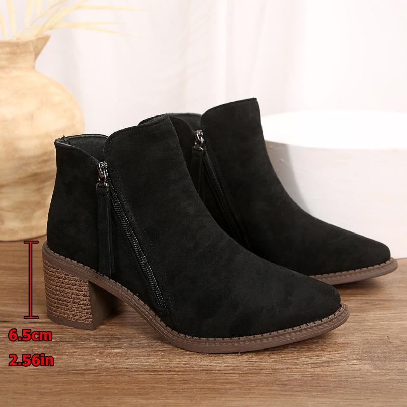 High Heels, Fashion Boots, New Side-zipped Suede Pointed-toe Shoes, Ankle Boots, Women's Shoes