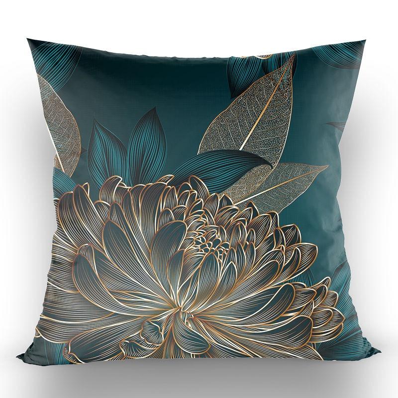 Chinese-Style High-End Modern Throw Pillow Cover, Black With Gold Foil Floral And Lotus Design, Suitable For Living Room Sofa