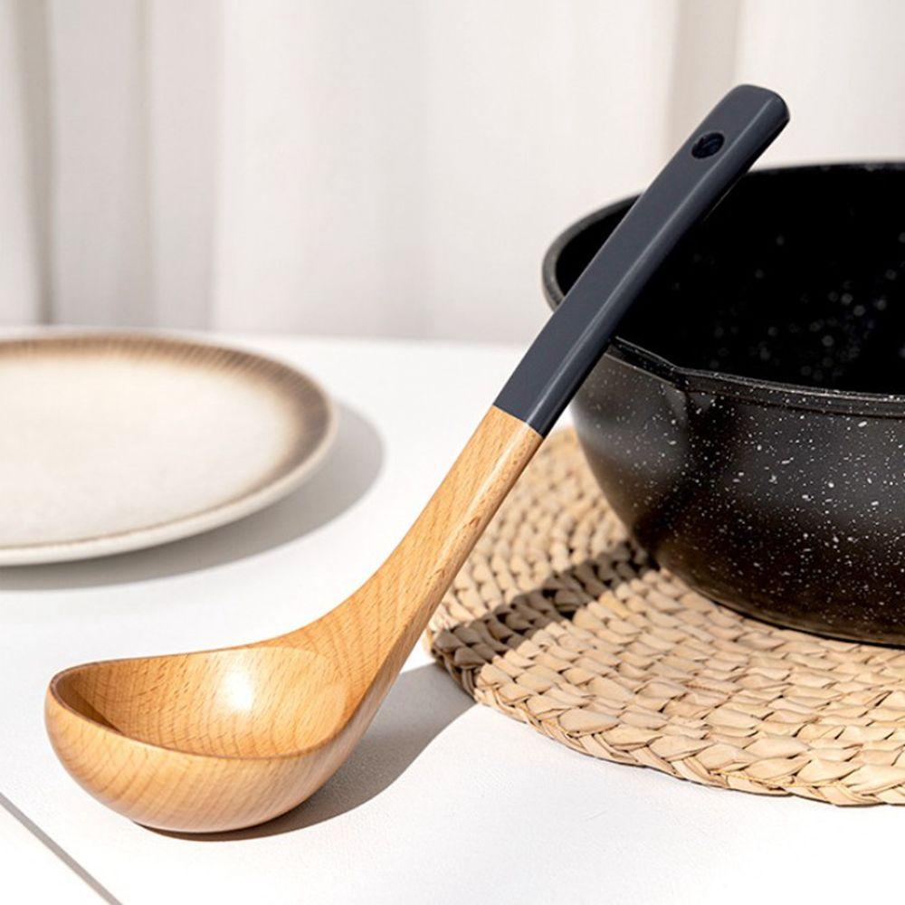 Natural Wood Cooking Cookware Kitchen Tool Tableware Soup Ladle Strainer Spoon Rice Scoop Spatula