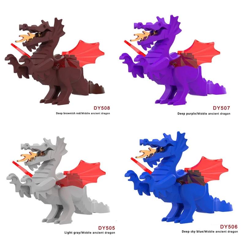 MOC Středověká Zvířecí ZOO Farma Akční Figurky Draků Stavební Kostky Zlatí Červení Draci Vlk Had Monstra Zvíře Kostky Hračky Dárky