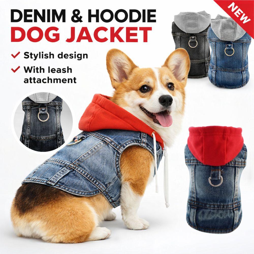 Cool Spring Dog Hoodies with D-Ring Puppy Harness Coat Dog Jean Jacket Vest For Small Medium Dogs