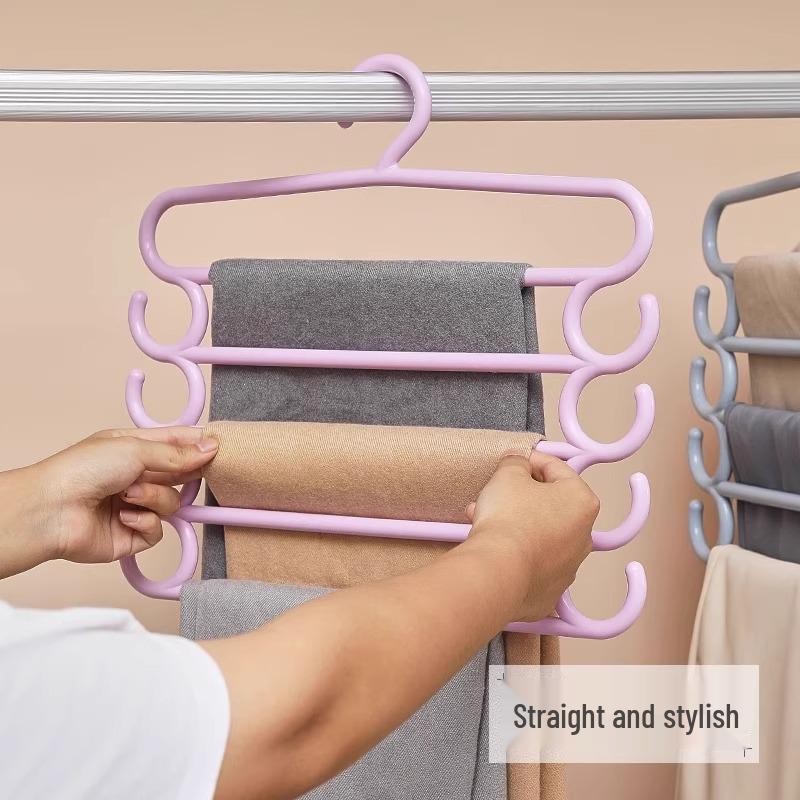 Multilayer Pants & Clothes Hanger Rack with Clips | Space-Saving Wardrobe Organizer