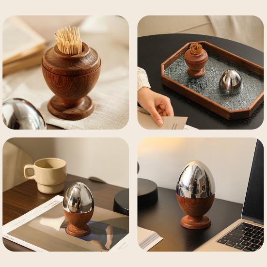 Stainless Steel Wooden Toothpick Holder Dustproof Toothpick Dispenser Box Home Office Restaurant Desktop Toothpick Organizer Container