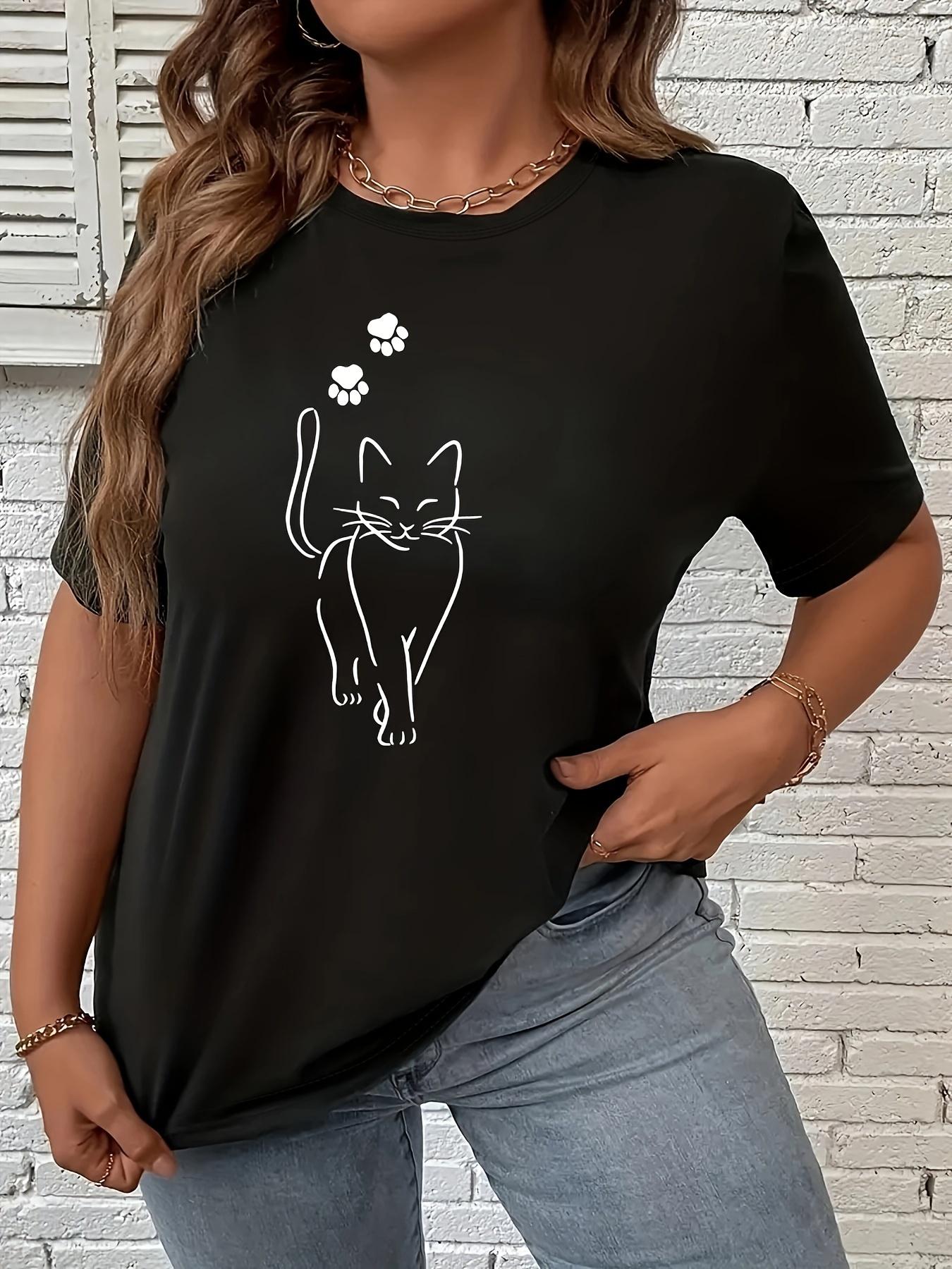 

Women s Elegant Round Neck T-Shirt with Black Cat ; Paw Pr XXXL дубильная кора