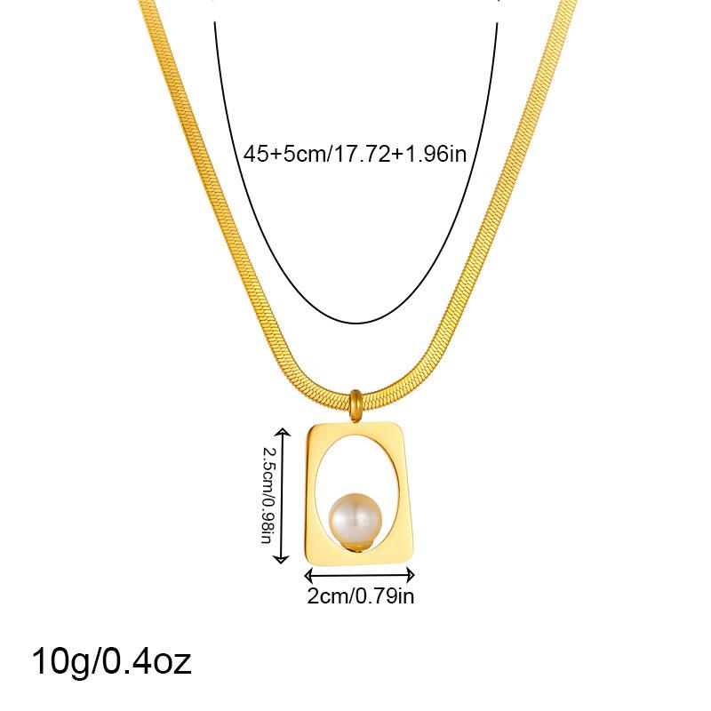 Gold Square Pearl Jewelry Set Herringbone Necklace and Earrings Set for Women Elegant Daily Jewelry